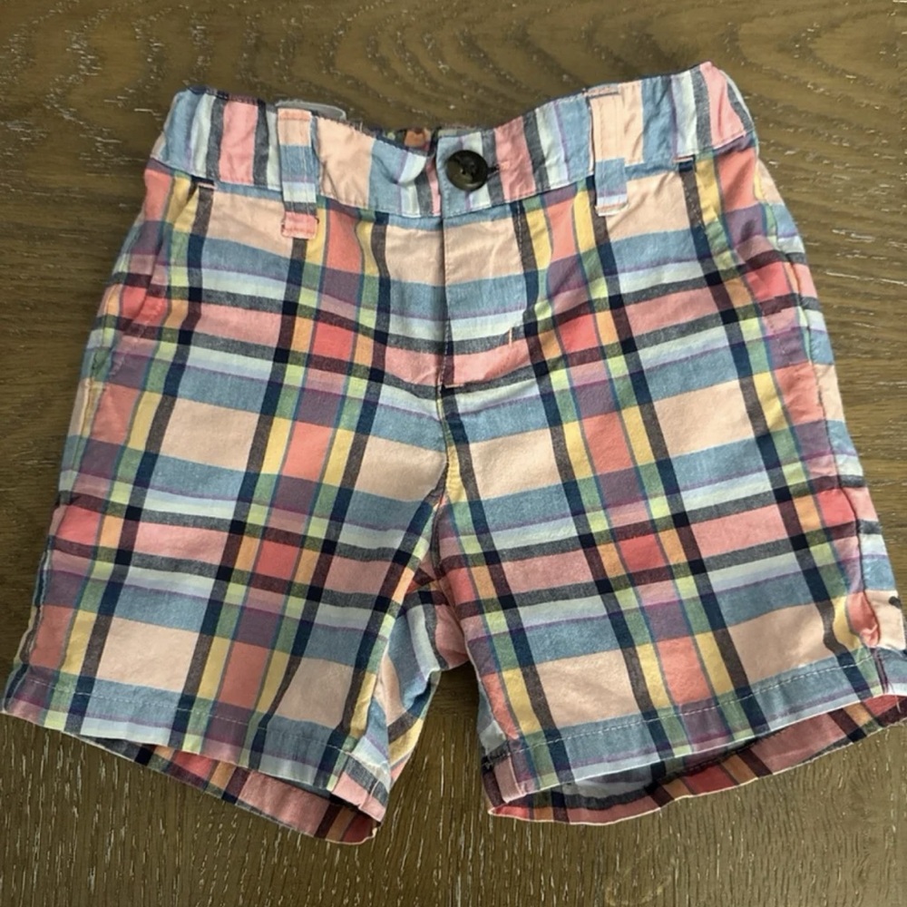 Janie and Jack Size 2 Zip Front w/Button Plaid Shorts With Adj. Waist